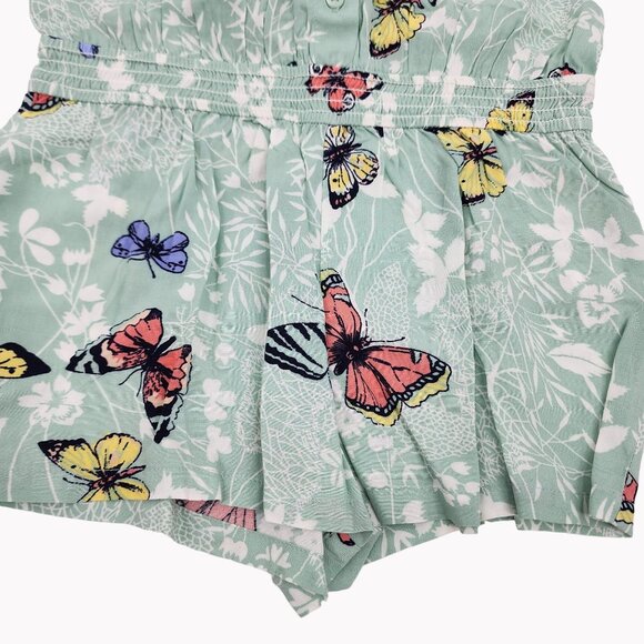 Baby Gap Toddler Girls Size 4 Green Butterfly Print Ruffled Romper Outfit NEW - Picture 2 of 6
